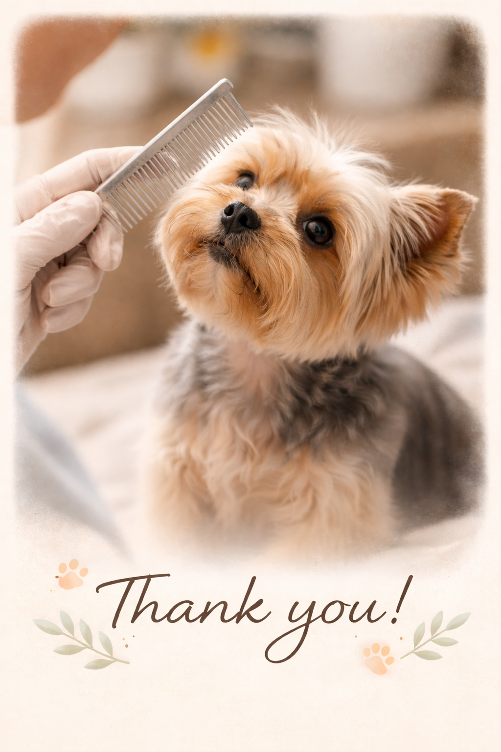 A small dog being gently groomed